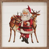 Vintage Style Santa Claus with Two Reindeer on Wood Framed Sign