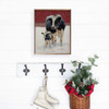 Mother and Baby Cow in the Snow against red wall on Wood Framed Sign