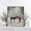 Santa in the Snow with Brown Horse on Wood Framed Sign