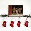 Three Cows Looking Out In The Snow from the Barn - Art by Bonnie Mohr on Wood Framed Sign
