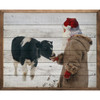 Santa Claus Feeding Calf on Wood Framed Sign