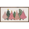 Pink and Green Christmas Trees with Colorful Ornaments on Wood Framed Sign