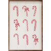 Pink and white striped candy canes on wood framed sign