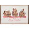 Pink Merry Christmas with Watercolor Style Gingerbread Houses on Wood Framed Sign