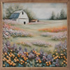 White Barn in Colorful Pastel Flower Field on Wood Framed Wall Sign