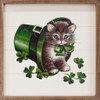 Adorable Kitten with green eyes and bow in Leprechaun Hat with Shamrocks - Irish St Patrick's Day Wood Framed Sign