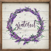 Grateful with Purple Lavender Wreath on Wood Framed Sign