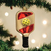 Christmas Glass Ornament Red and Gold Pickleball Paddle and Ball - 4.25 Inch Blown Glass Decoration for Your PB Fan Christmas Tree Don't Get Pickled