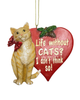 Christmas ornament with red heart that says Life Without Cats? I Don't Think So , featuring adorable orange cat