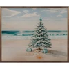Blue Christmas Tree on the Beach Wood Framed Art Decor
