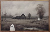 Two creepy ghosts in farm land by an old barn on Wood Framed Wall Sign