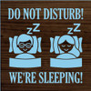7x7 Walnut Stain board with Light Blue text
Do Not Disturb We're Sleeping