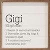 Gigi: 1. Keeper of secrets and snacks 2. Storyteller, gives big hugs & licensed to spoil 3. A constant source of unconditional love on wood sign