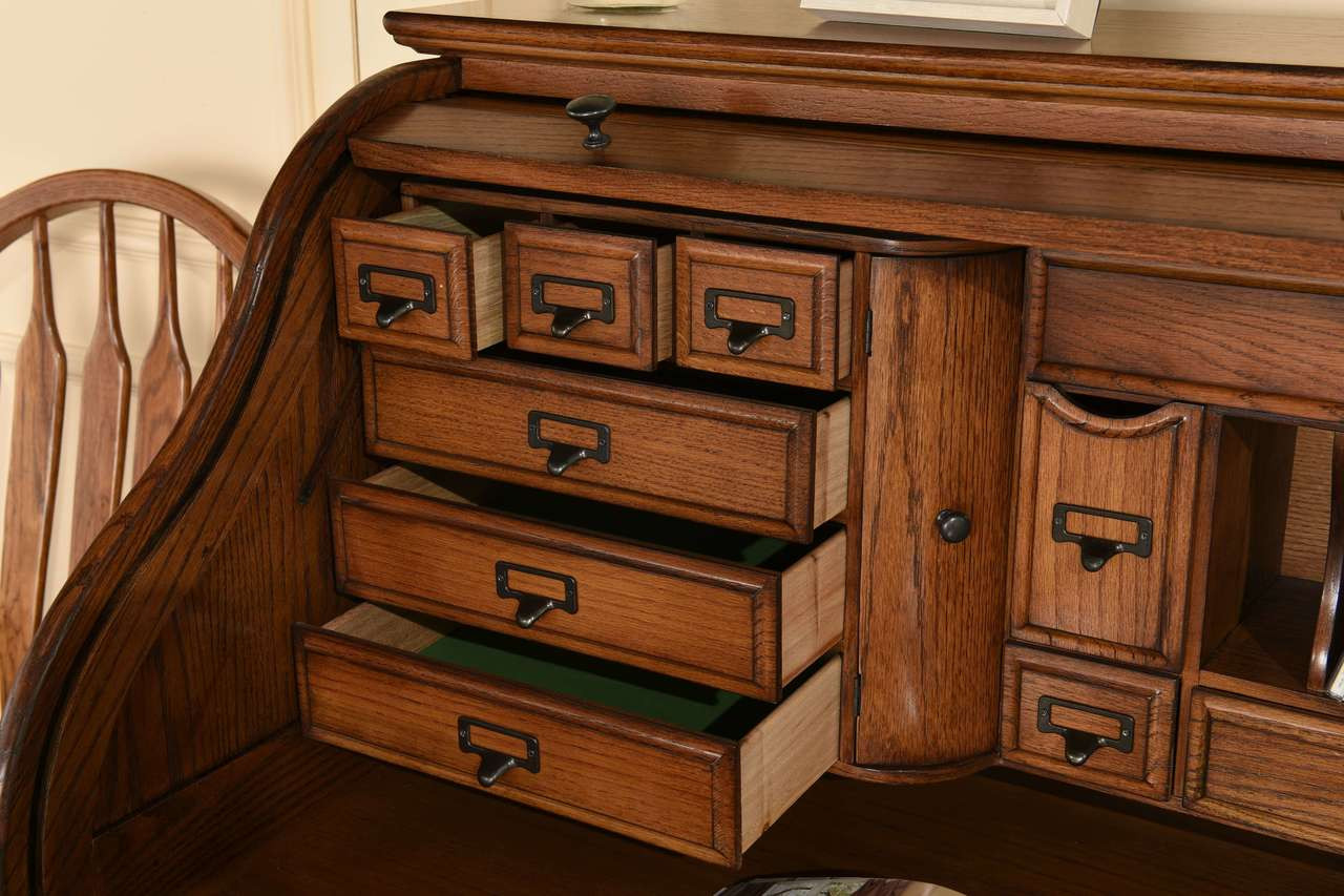 Roll Top Desk Solid Wood Deluxe Executive Oak 54Wx28Dx49H BW Classic