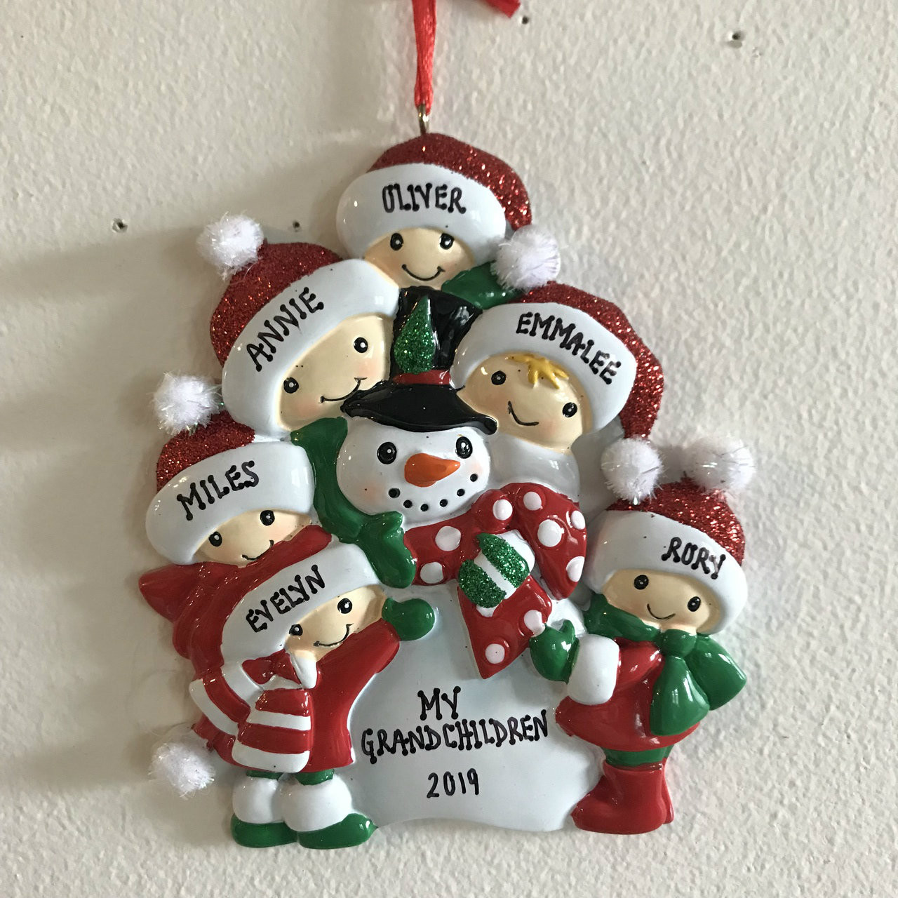 Family Of 6 Making Snowman Personalized Ornament 4.75 inches - Country ...