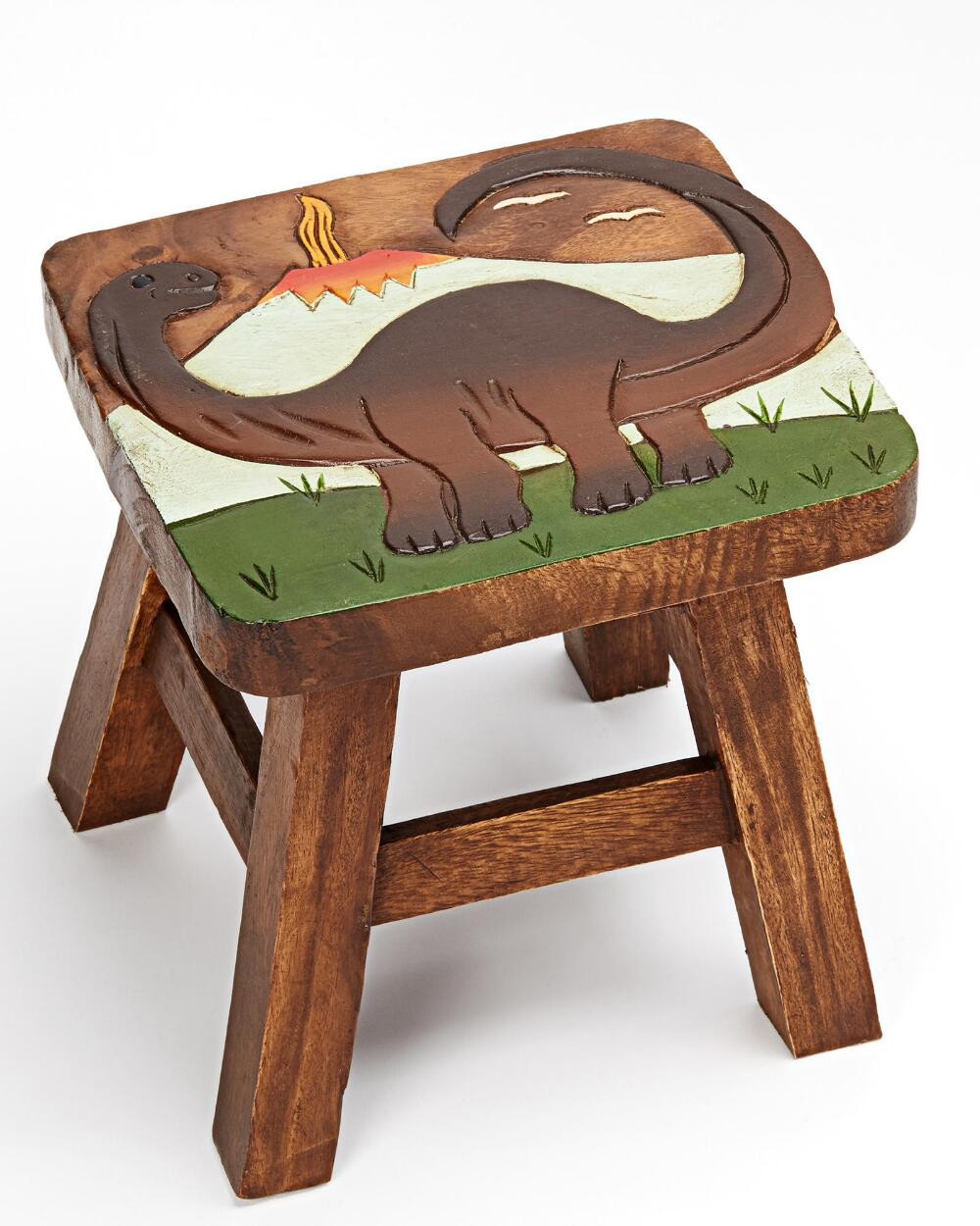 Brontosaurus Dinosaur Step Stool Hand Carved Solid Acacia Sturdy