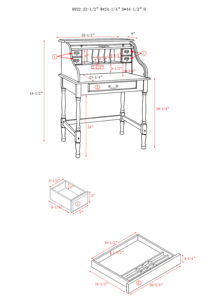 Solid Oak Wood Mini Roll Top Desk 32W x 24D x 44H Harvest Small Writing