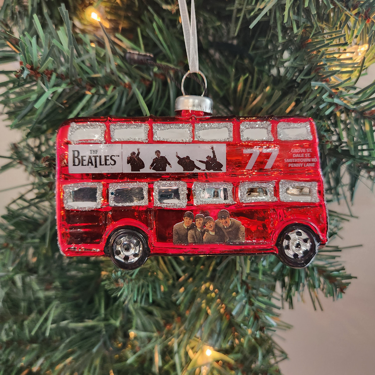 The Beatles Red London Bus Glass Ornament - Country Marketplace