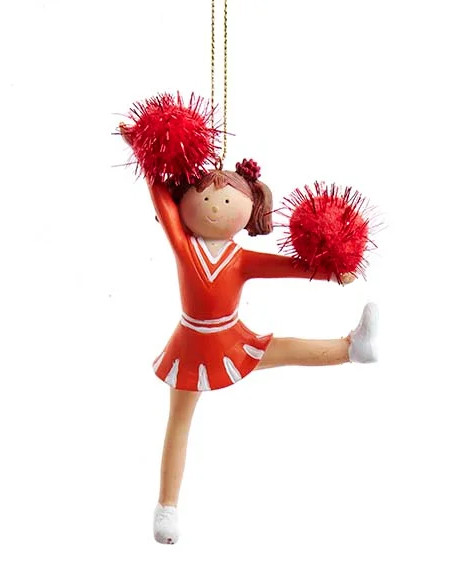 Cheerleader Girl Ornament - Orange and White 4.75 Inch Resin