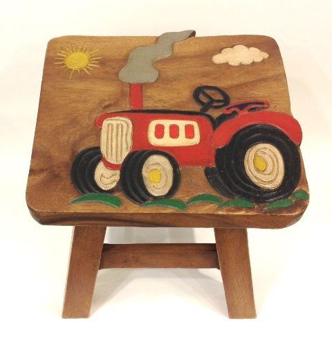 Tractor Truck Sturdy Wood Stool For Children or Adults 10x10.5x10