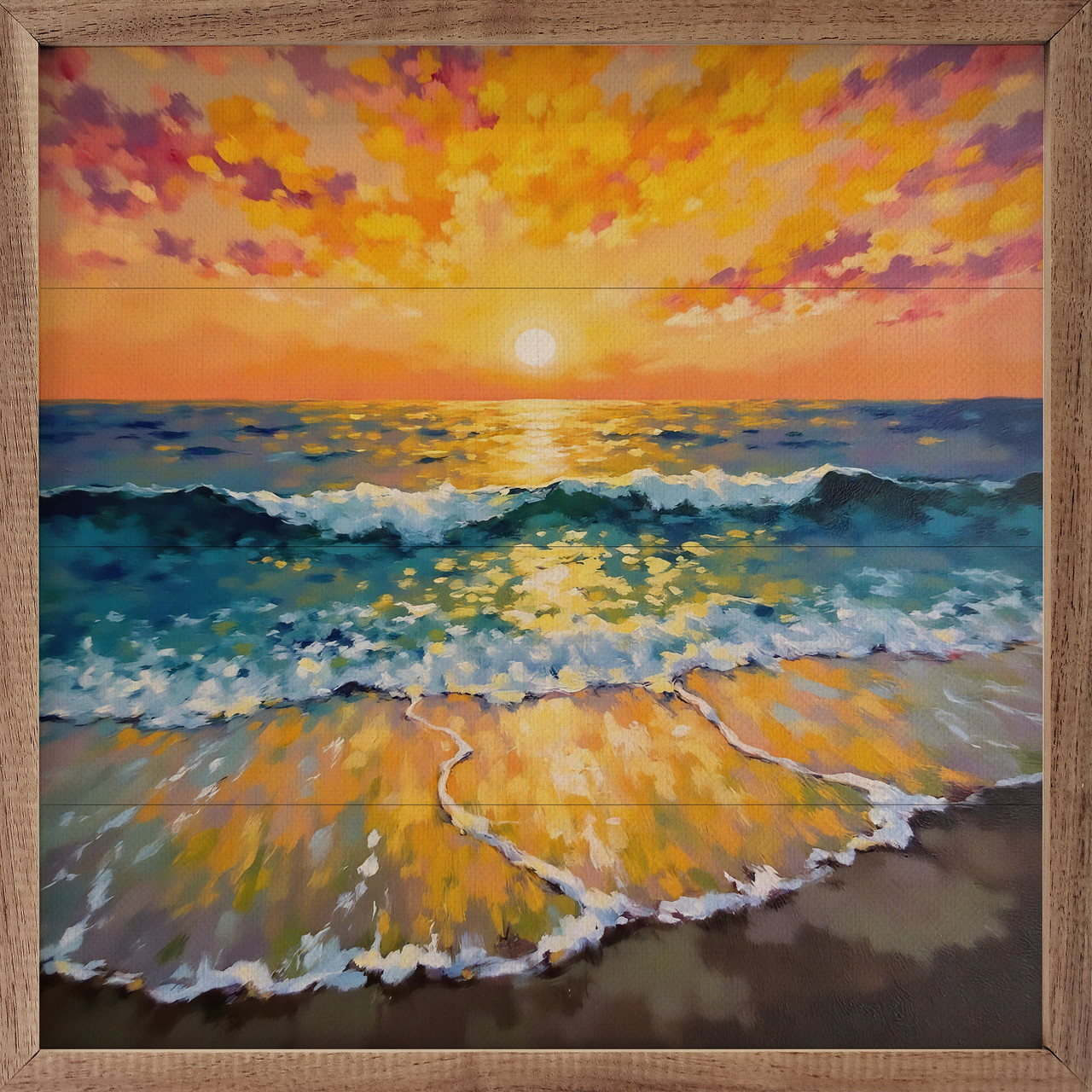 【セット商品】Orange&Parkアート（額あり）&カリフォルニアサインアート Bright Summer Ocean Sunset - Wood Framed Art - Multiple Sizes