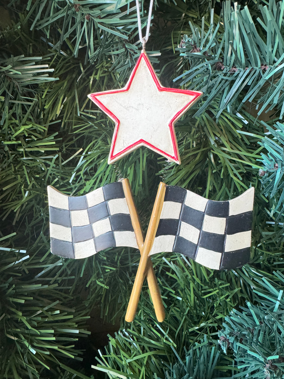Racing Star Checkered Flags Personalized Christmas Ornament - Country ...