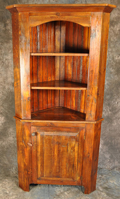 Rustic Reclaimed Wood Corner Cupboard Open Top Raised Panel Doors