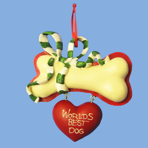 World's Best Dog Personalized Ornament 4 Inch With Red Ribbon to Hang