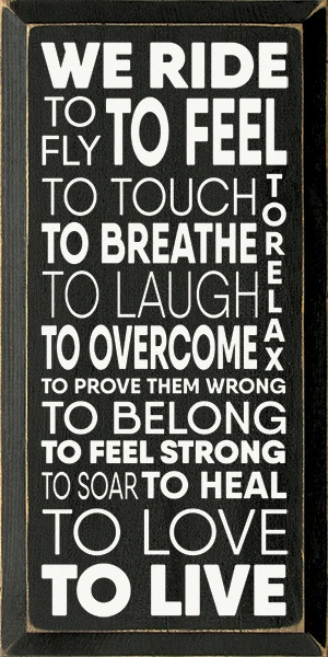 We Ride - To Fly, To Feel, To Touch, To Breathe, To Laugh, To Overcome, To Relax, To Prove Them Wrong, To Belong, To Feel Strong, To Soar, To Heal, To Love, To Live.