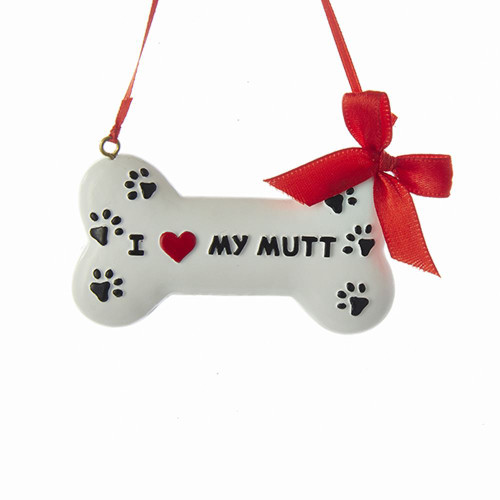 I Love My Mutt Dog Bone Ornament