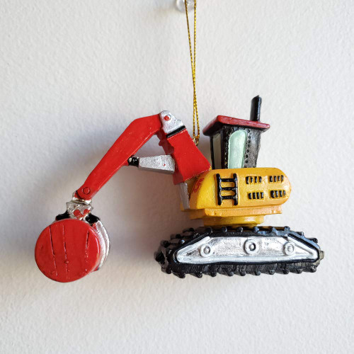 Kids Construction Vehicle Ornament - Backhoe