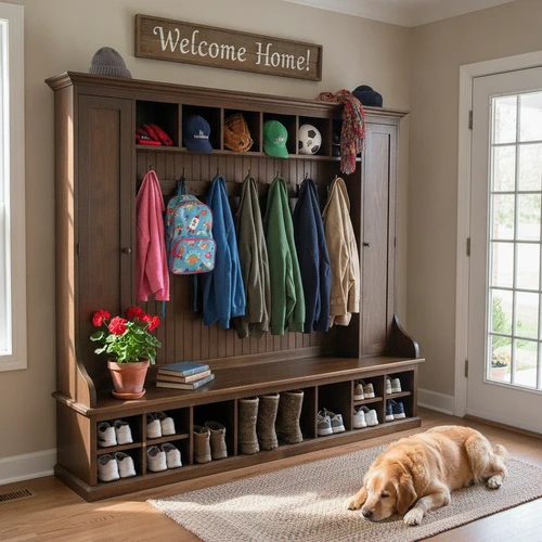 Handcrafted Reclaimed Barn Wood 90 Inch Grand Mudroom Organizer Bench | Artisan Hall Tree with Cabinet