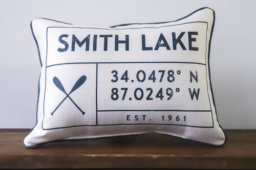 Lake Name with Coordinates and Established Year - Personalized Pillow 12 x 20