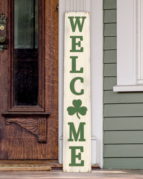 Outdoor Welcome Sign for Porch - Shamrock - Vertical Porch Board 8x47
