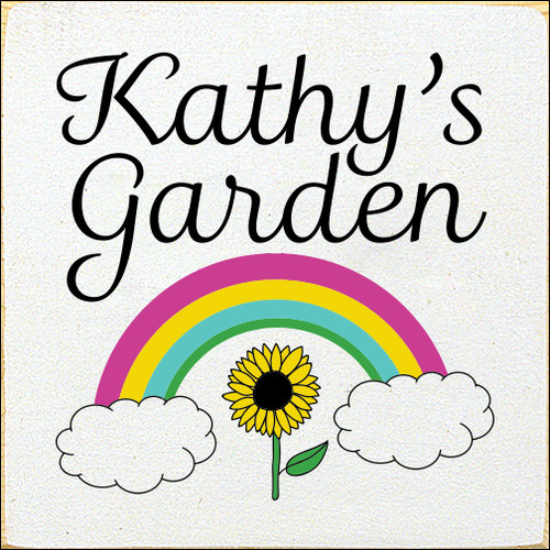 7x7 White board with Black, Yellow, Kelly, Aqua, and Blush text

Kathy's Garden with Rainbow and Sunflower