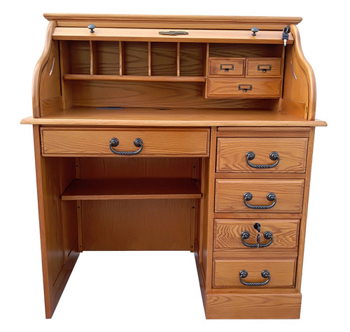 Single Pedestal  Roll Top Desk with Locking File Drawer
Warm Harvest Stain on Solid Oak