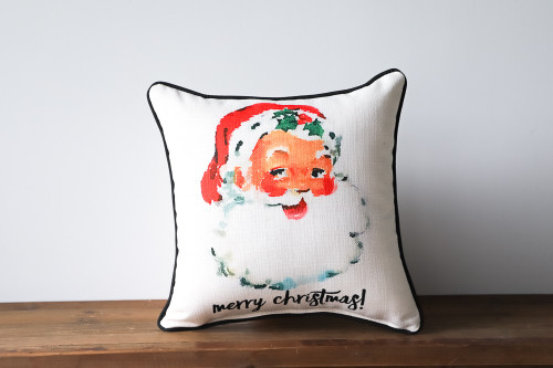 Merry Christmas with Watercolor Vintage Style Santa Claus- Square Pillow