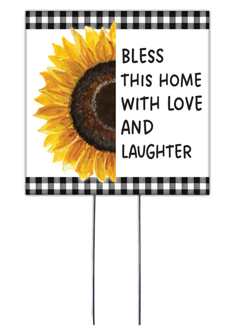 Bless This Home With Love And Laughter - Sunflower - Square Outdoor Standing Lawn Sign 8x8