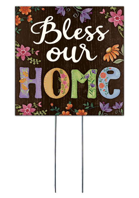 Bless Our Home With Painted Letters - Square Outdoor Standing Lawn Sign 8x8