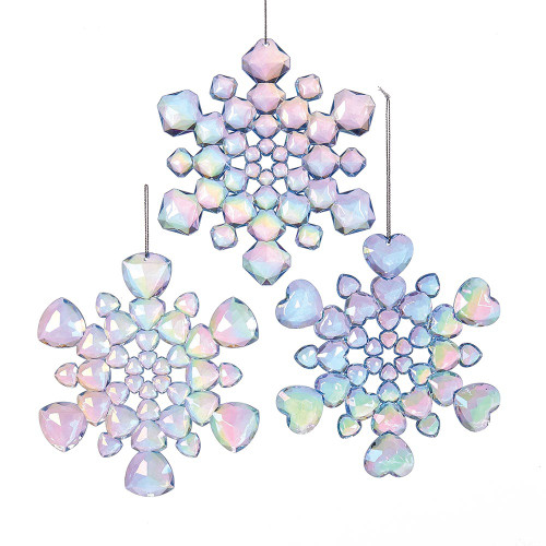 Shimmering Blue Snowflake Ornaments  Set of 3