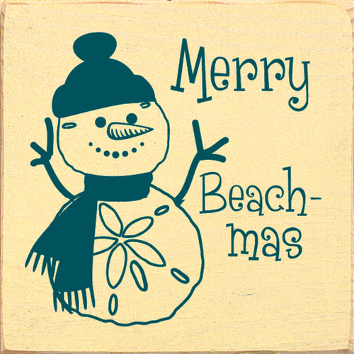 Merry Beach-mas with Sand Dollar Snowman Wood Sign 7x7