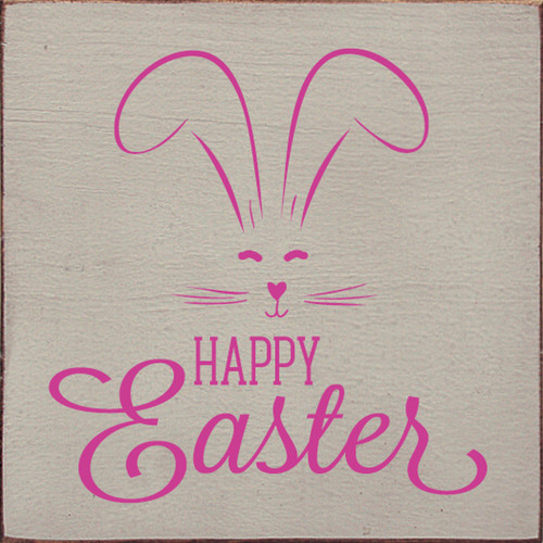 Happy Easter with Bunny Face - Wood Sign 7x7
