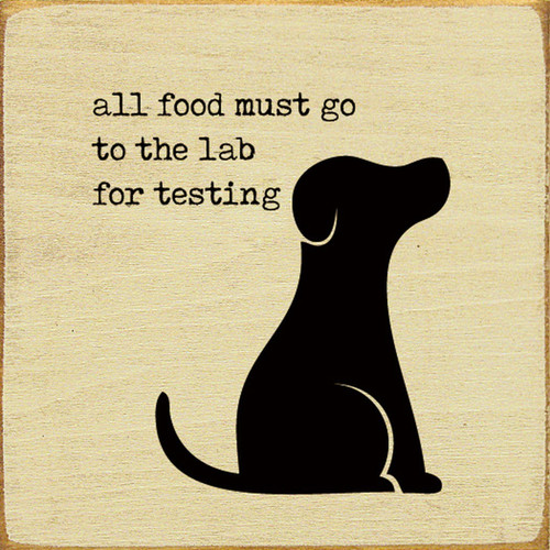 YELLOW - All Food Must Go To The Lab For Testing - Wood Sign 7x7
