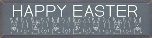 SLATE BLUE - Happy Easter with Bunnies - Large Wood Sign 9x36