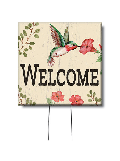 Welcome - Hummingbird - Standing Mini Lawn Sign 4X4