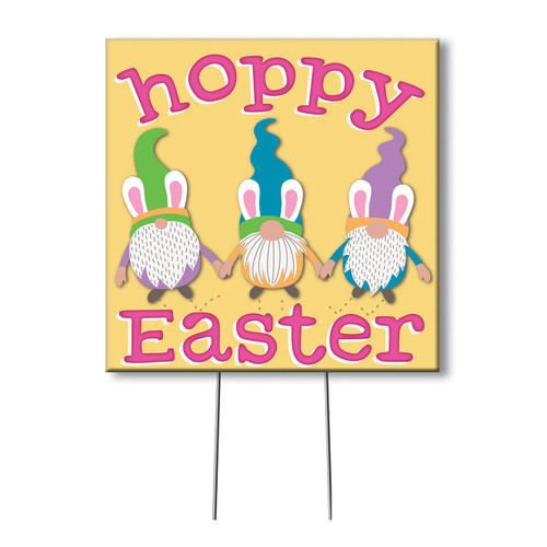 Hoppy Easter With Gnomes - Square Outdoor Standing Lawn Sign 8x8