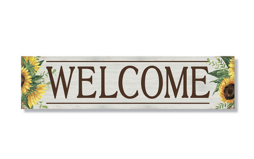 Welcome With Sunflowers - Indoor/Outdoor Wood Sign 6x24in.