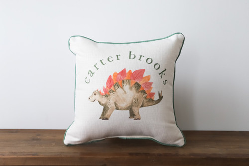 Watercolor Style Stegosaurus Dinosaur With Personalized Name Square Pillow