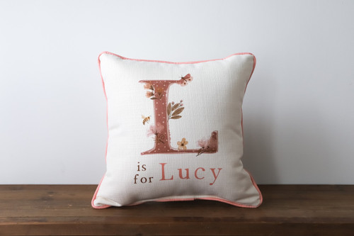 Woodland Style Initial with Personalized Name Square Pillow for Kids