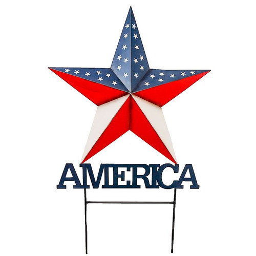 America with Stars and Stripes Star - Metal Lawn Art 38in.